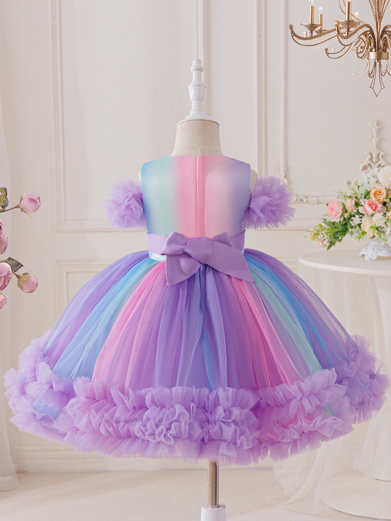 Girls Pastel Rainbow Tutu Dress Toddler Purple Ruffle Tulle Princess Dress Kids Birthday Party Pageant Gown Size 4-8Y