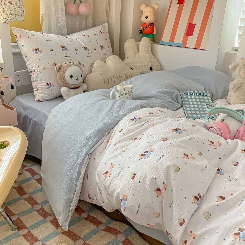 2025 new cartoon color plaid bed sheet four-piece student cute soft quilt cover dormitory three-piece set H260311 - view 6