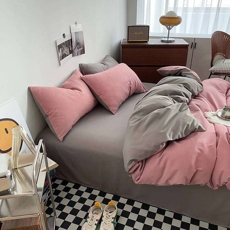 Ins Style Bedding Set Washed Cotton Duvet Pillowcase Solid Color Soft Comforer Quilt Cover Bedspreads Bed Linen Flat Sheet H260311 - view 6