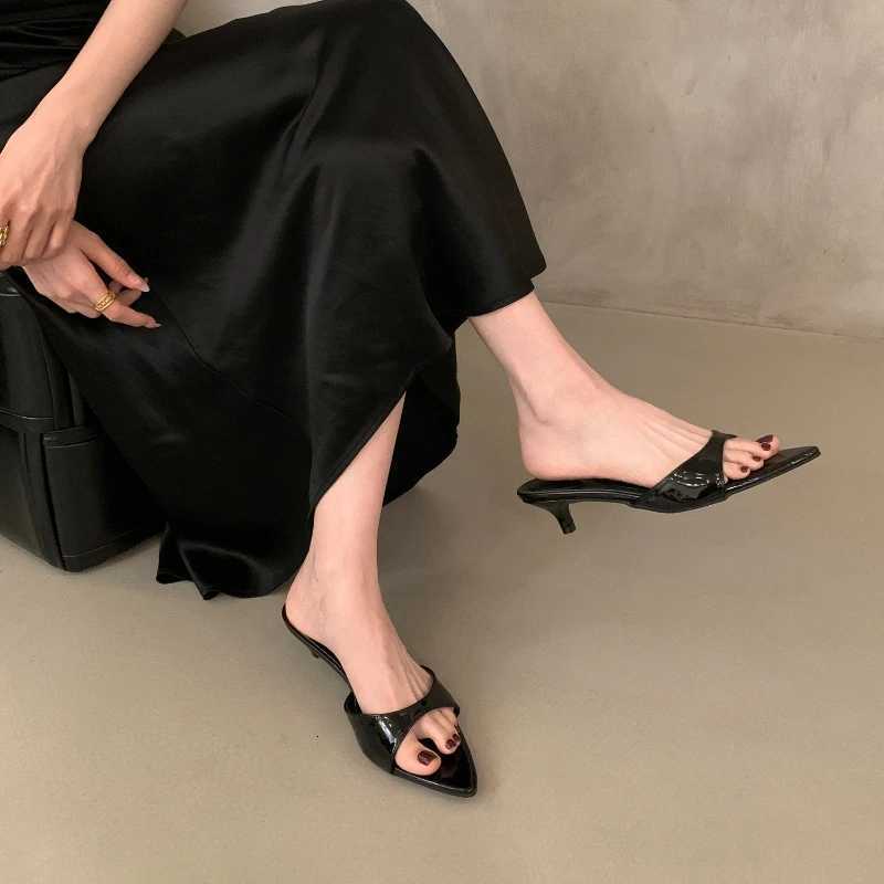 Summer Womens Fashion Concise Pointed Open Toe Dress Slides Ladies Sexy Dancing Party Low Heel Shoes K260311