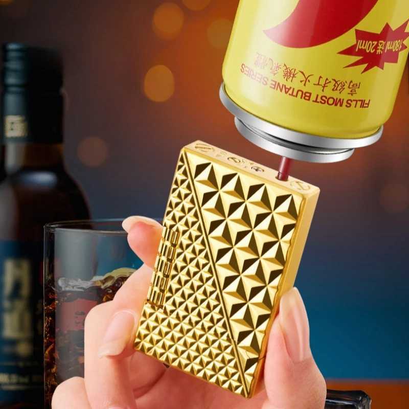 New Metal Steel Voice Oblique Fire Inflatable Lighter Sideslip Grinding Wheel Ignition Butane Gas Pipe Lighter Smoking N260311