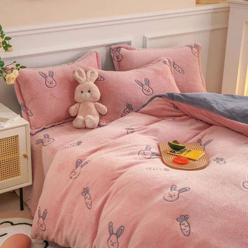 Winter Antistatic Thick Warm Duvet Microfiber Quilt Cover Coral Fleece Queen King Size Double Sided Velvet Bedding Set H260311 - view 4