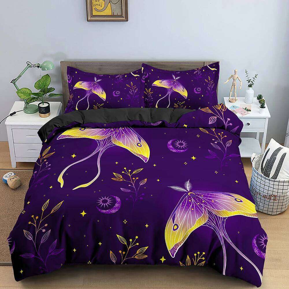 3D Dreamy Night Galaxy Butterfly Printed Purple Flying Bedding Set for Kids Girls Teens Adults 3 Duvet Cover H260311
