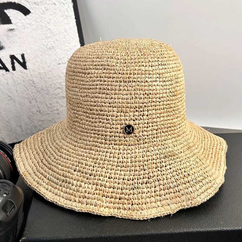 Designer High-quality Raffia Straw Hat Wen Summer Beach Sun Hats Korean Luxury Travel Sun Protection Breathable Fisherman Hat X260311