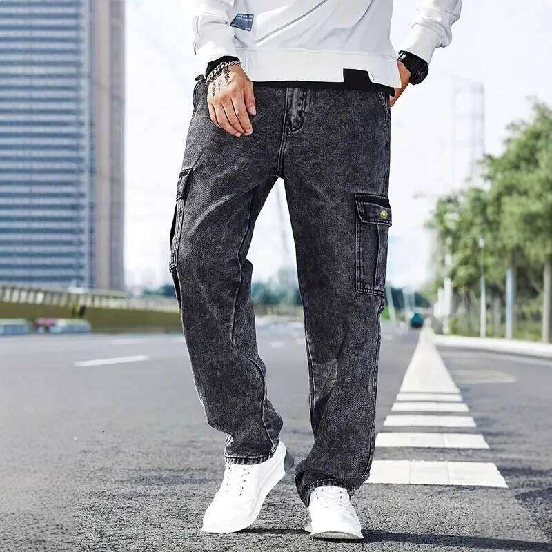 Korean Casual Comfortable Loose Fitting For Men Large Pocket Jeans Seasons Straight Leg Work Pants Z260225