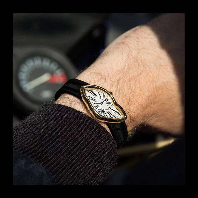 New Luxury Irregular Crash Melting Twist Watch Men's High Quality Genuine Leather Advanced Creative Design Y2K PARIS
