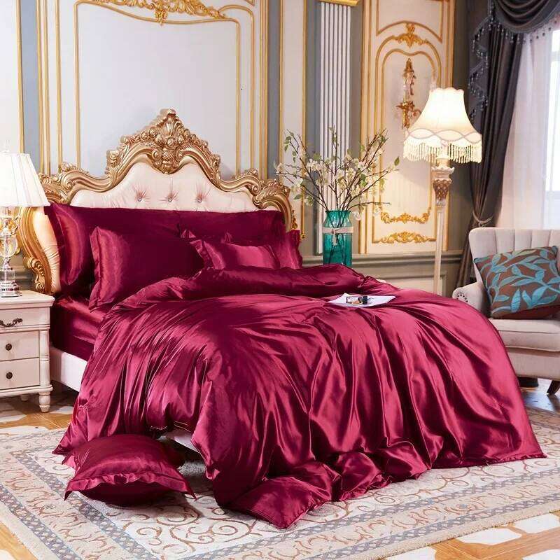 Solid Color Bedding Set with Silk Duvet Cover Bed Sheet Pillowcase Satin Bedsheet King Queen Double Twin Size H260311