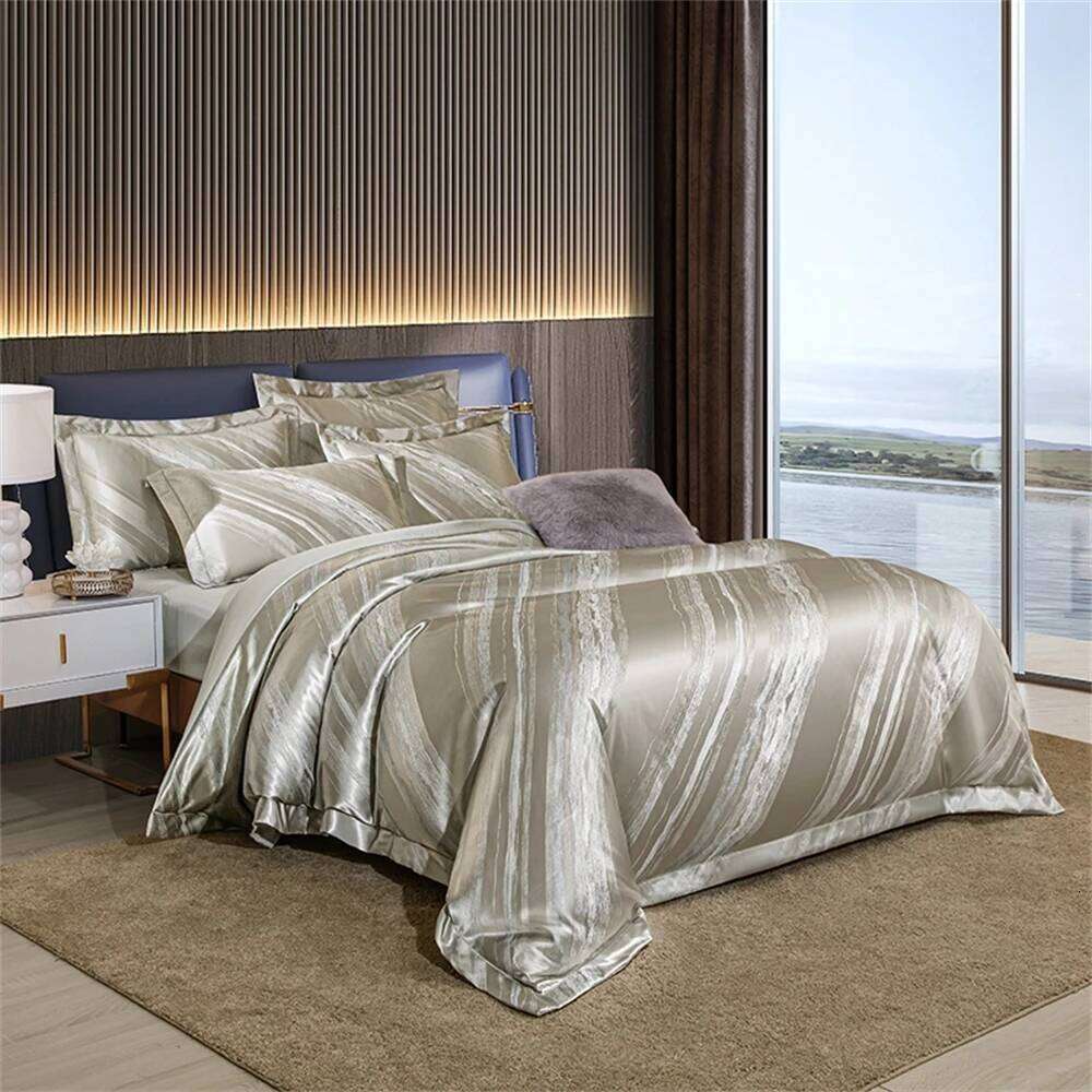 Satin Stitch Jacquard Bedding Comforter Delicate Queen King Four-Piece Set Quilt Cover Pillowcases Home Textile H260311 - view 3