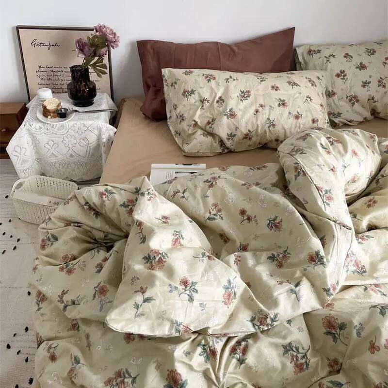 Cute Rabbit Bedding Set Ins Style Floral Duvet Cover No Filler Pillowcases Flat Sheet Single Full Size Girls Bed Linens H260311