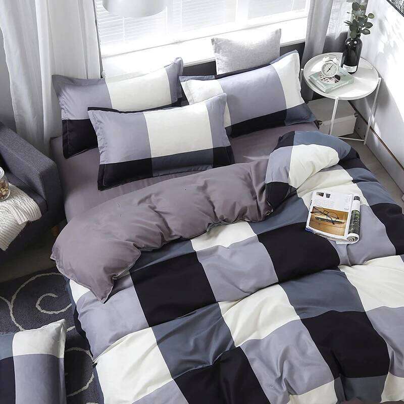 Grid Plaid Duvet Modern Checkered Hotel Quality 4 Pieces Comforter Cover Set Zipper Closure Bedding H260311 - view 4