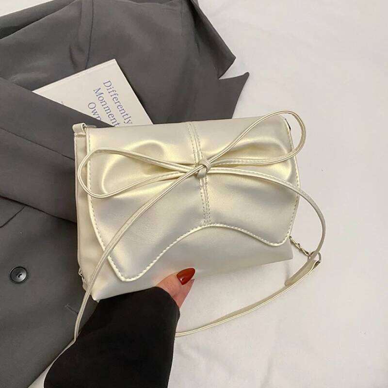 Fashion Bow Pleated Design Shoulder Bags for Women Versatile Ladies Square Crossbody Bag Solid Color Sweet Girls Pu Handbags XJ260311