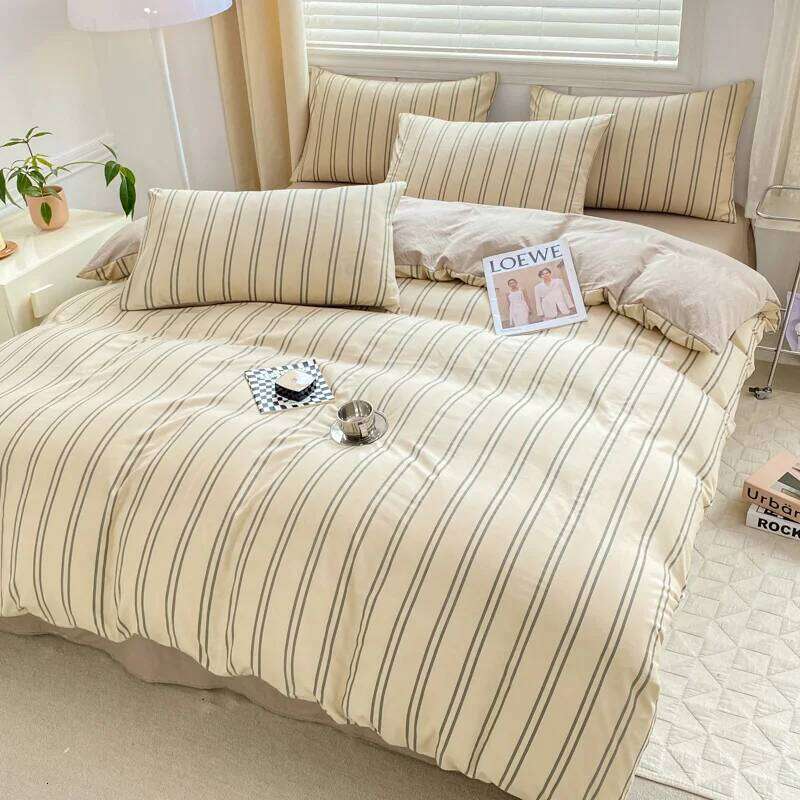 Stripe Bedding Set INS Style Twin Queen Size Duvet Cover Flat Sheet Pillowcase Bed Linen Kids Adult Comforter Sets Home Textile H260311