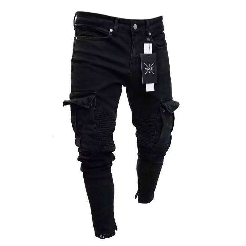 Mens Stretchy Skinny Ripped Men Side Pocket Washed Slim Denim Pants Biker Jeans Fashion Sweatpants Hip Hop Trousers Jogger Z260225
