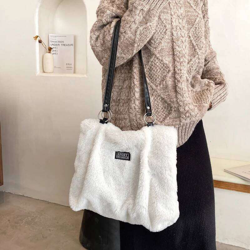 Leopard Pattern Plush Shoulder Bag for Women Winter Fashion Purse Handbags Big Messenger Bags Soft Warm Fur Female Casual Tote XJ260311