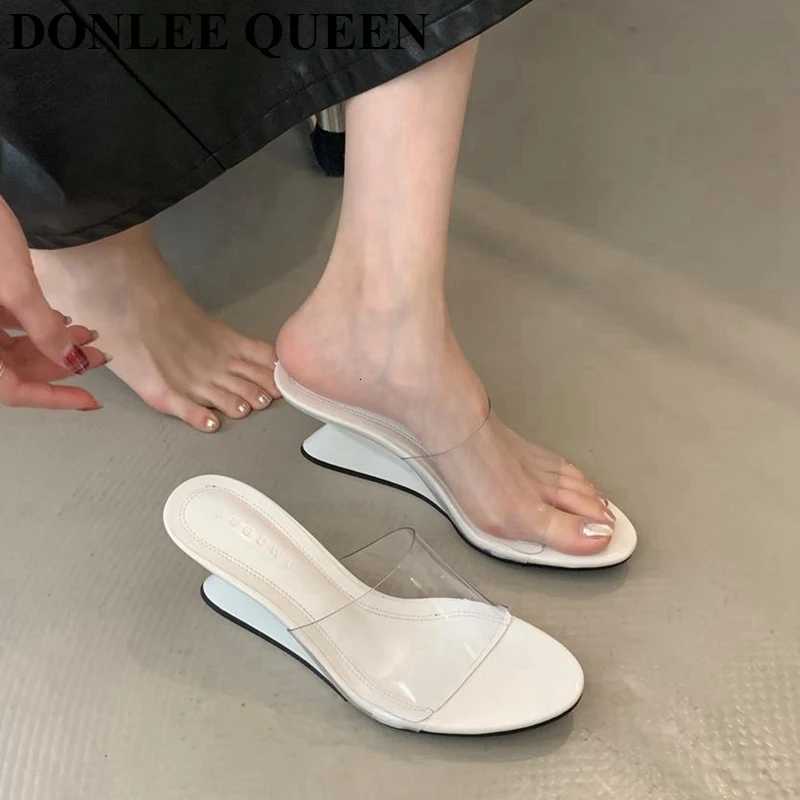 Fashion Transparent Sexy Wedge High Heels Women Summer Shoes Female Sandal Slip On Slide 2025 Elegant Pumps Party Mujer K260311