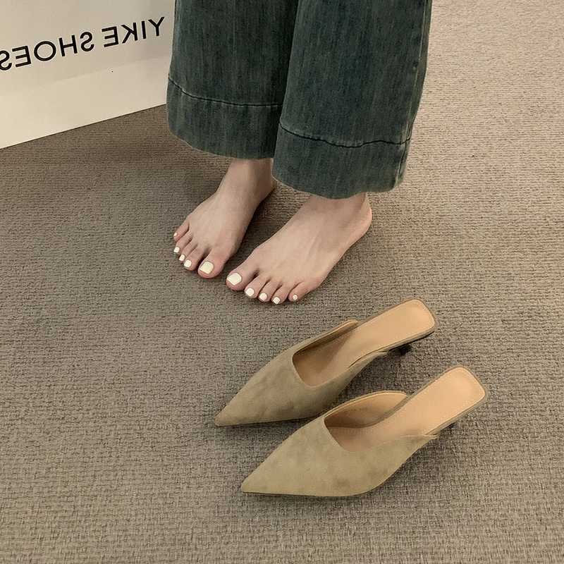 Designer Pointed Toe Leopard Women Mules Fashion Shallow Slip On Shoes Elegant Low Heel Dress Slides Shoes K260311