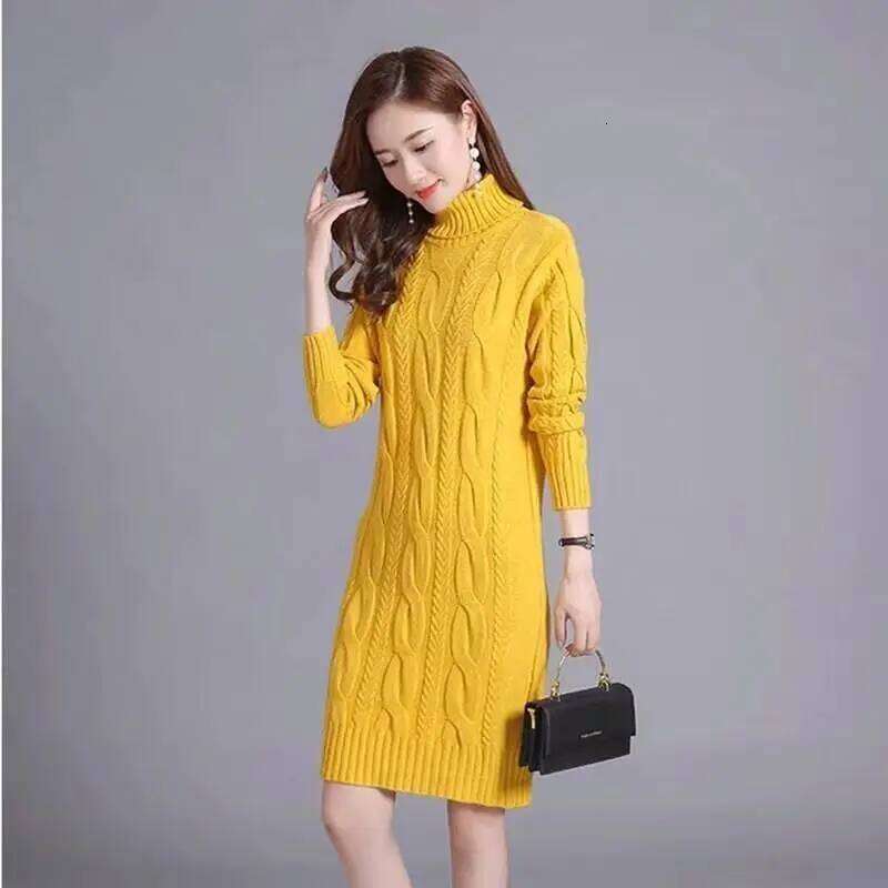 Autumn Winter New Fashion Long Sleeve High Collar Solid Sweaters Women's Clothing Loose All-match Knitting Casual Trend Dresses Z260311