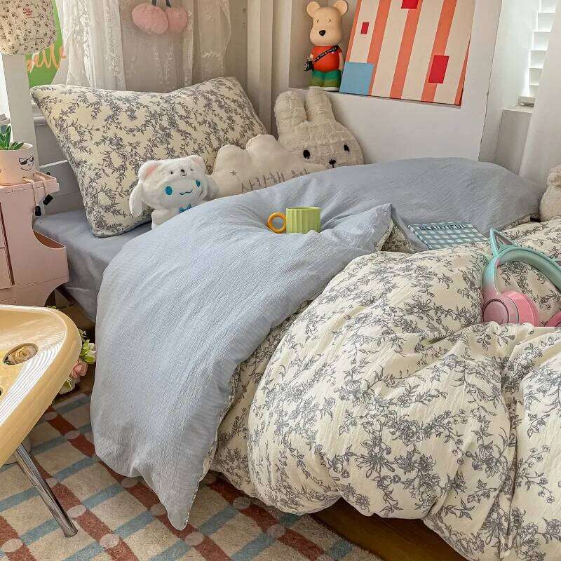 2025 new cartoon color plaid bed sheet four-piece student cute soft quilt cover dormitory three-piece set H260311 - view 3