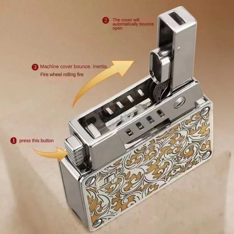Retro Kerosene Lighter One-click Ejection Ignition Creative Engraved Double-sided Sugar Grass Personalized Gift for Men N260311