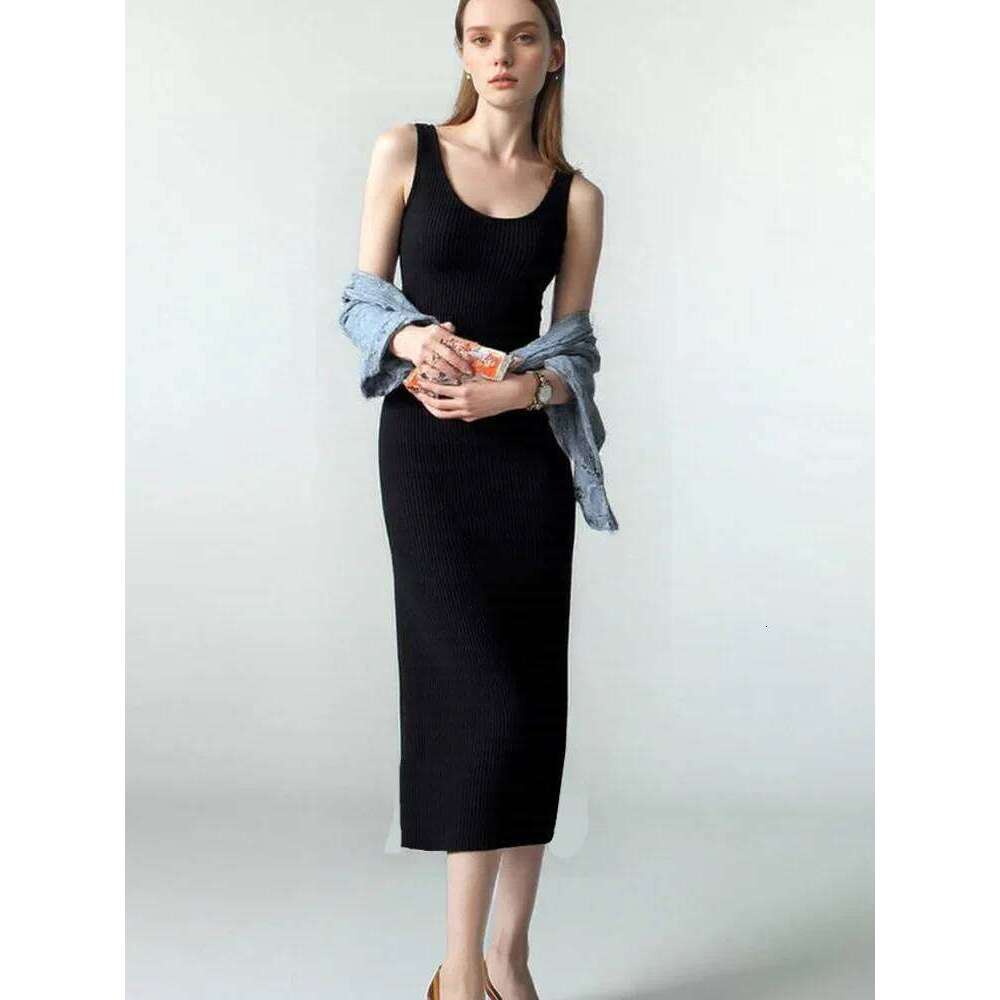 NEW Chic Women's Autumn Multi-Color V-Neck Ribbed Sleeveless Cami Midi Dress, Sexy Slim-Fitting, Soft Knit Fabric Z260311