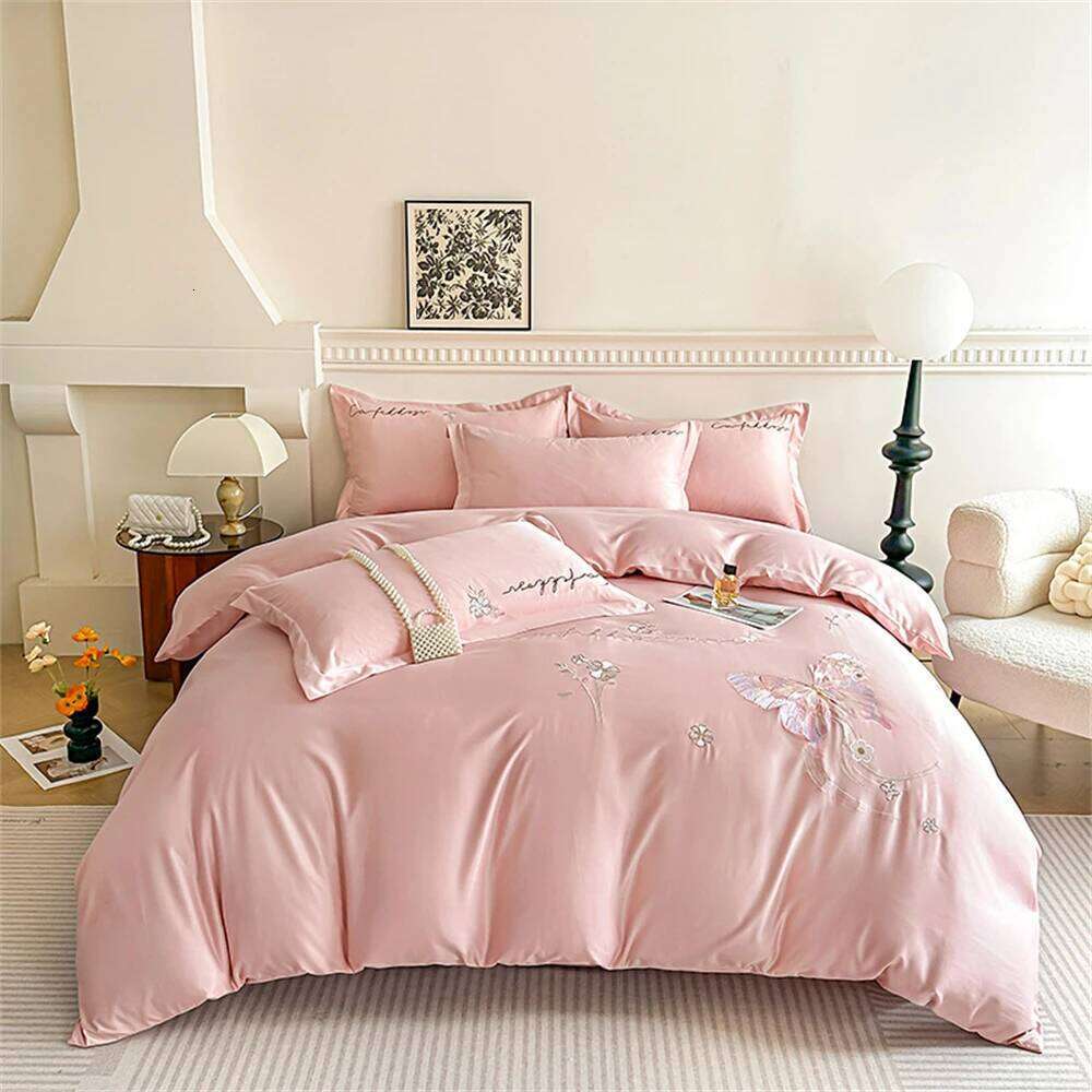 Light Butterfly Embroidery Bedding Soft Comfortable Four-Piece Princess Duvet Cover Bed Sheet Set Pillowcases H260311