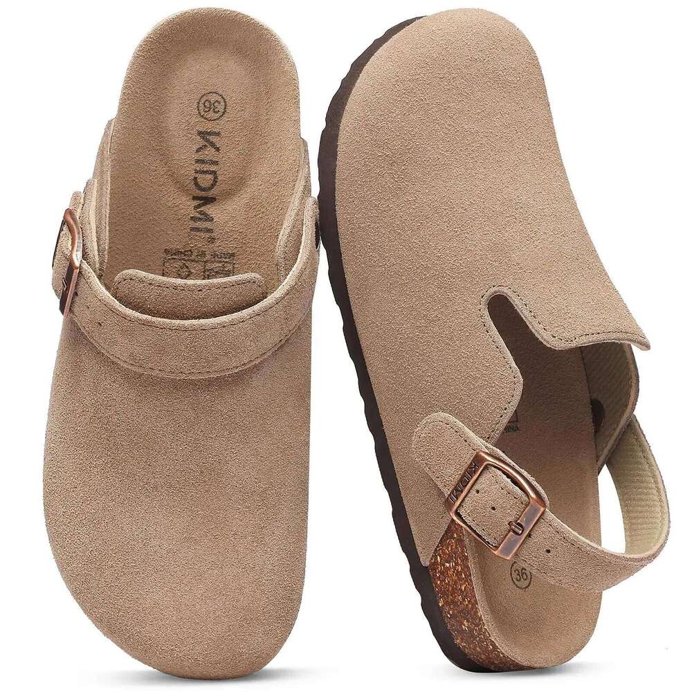 Crestar New Brooklyn Women's Suede Clogs Cork Footbed Cow Leather Mules With Adjustable Slingback Fashion Slip on Potato Shoes
