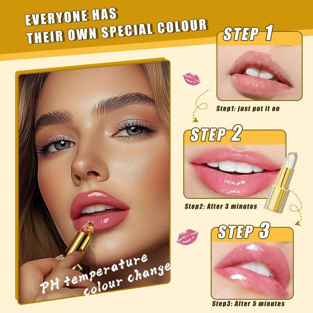 Make up 3pcs Lipstick Set Flower Jelly Crystal Clear Long Lasting Lips Color Change Pink lip gloss Cosmetics W260311