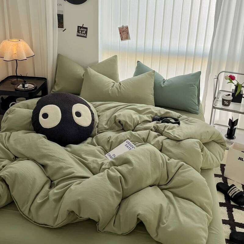 Minimalist Home Solid Color Bedding Set 3Pcs, 1 Duvet Cover, 2 Pillowcases, Super Soft Breathable, Machine Washable, Non-Fading H260311 - view 5