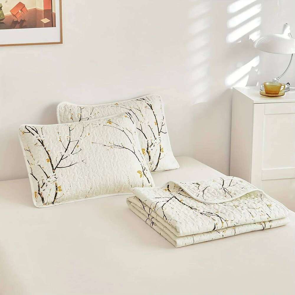 Classic Floral Print Non-Slip, Universal Warmth Bedding Ramadan 3 Piece, Quilted Patchwork Bed Skirt Set H260311