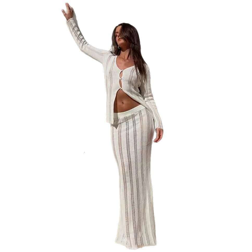 Designer Solid Color Sexy Knitted Cover-Up Beach Dress Bikini Swimsuit Sun Protection Set Women