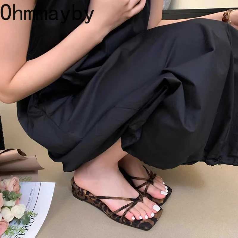 2025 Summer Women Wedges Heel Flip Flop Fashion Leopard Print Clip Toe Slides Ladies Outdoor Beach Dress K260311