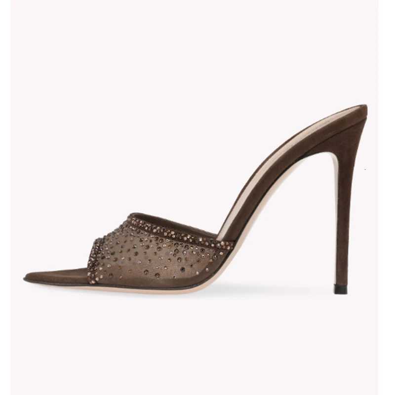 Silk Rhinestone Bling Pointed Toe Women Sandals Thin High Heel Solid Color Slip On Fashion Western Style Sexy Party Female Shoes K260311