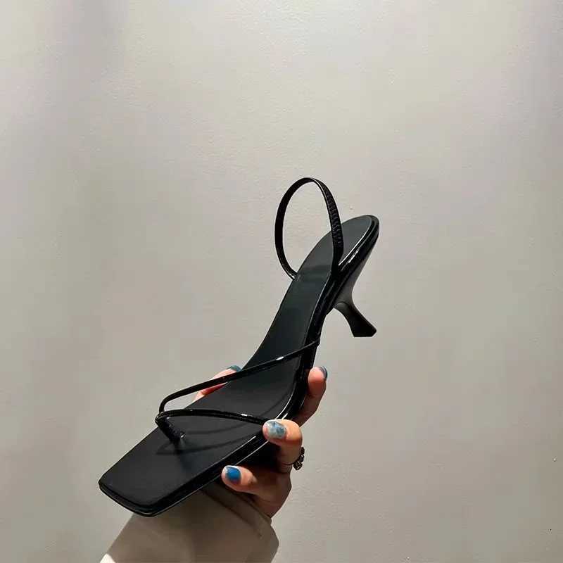 2025 New Genuine Leather Square Toe Pinch Sandals Fashion High Heel Women Womens Sandals K260311