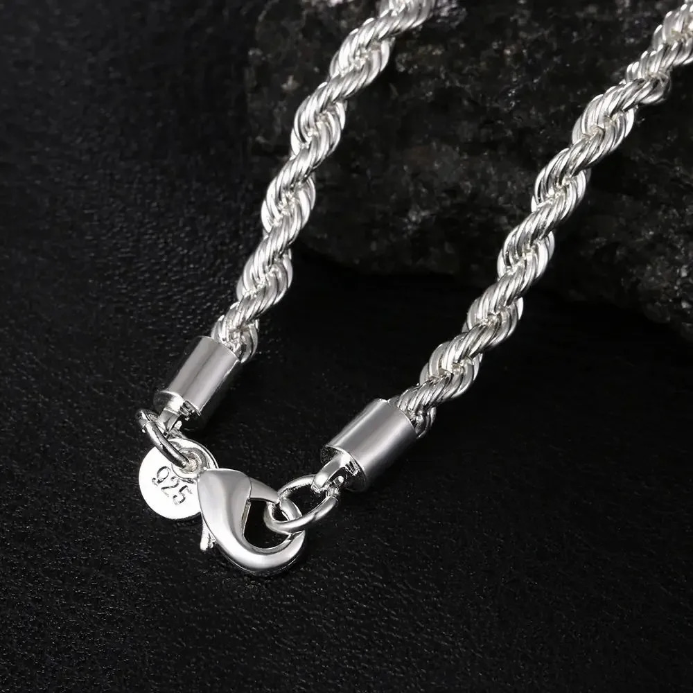 ALIZERO 925 Sterling Silver 4MM Rope Chain Necklaces For Women Men Fashion Hip Hop Party Punk Necklace Jewelry Wholesale 260309