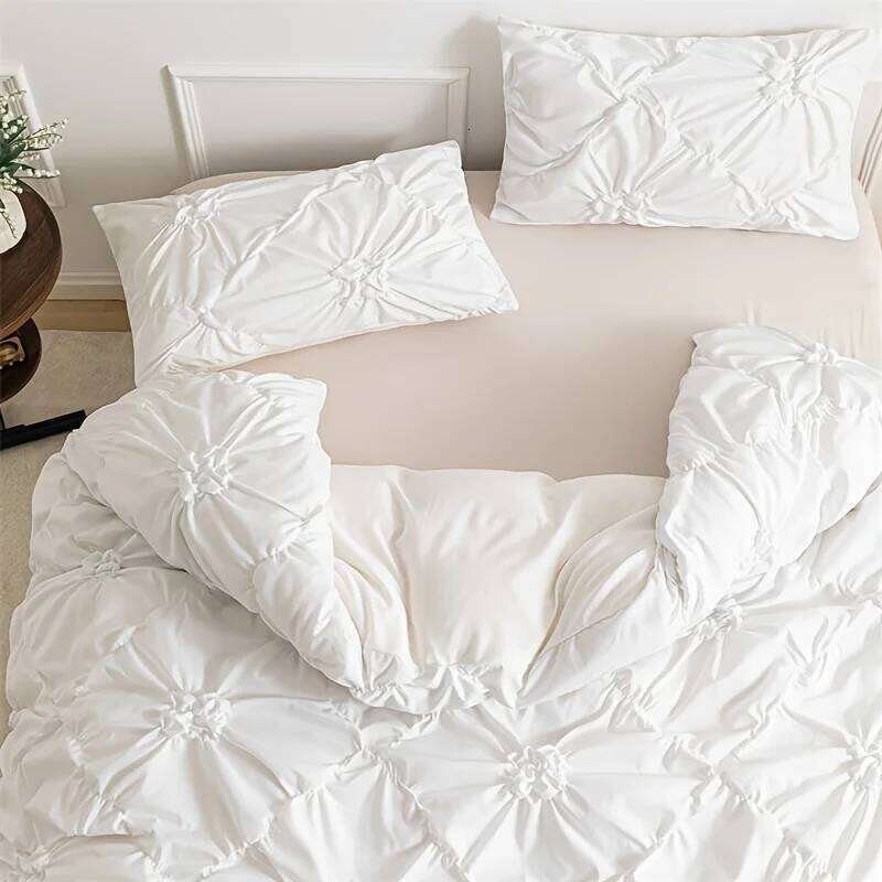 3 pieces of simple plain color fabric 100% polyester fiber quilt covers, soft with heart-shaped jacquard patterns H260311 - view 6