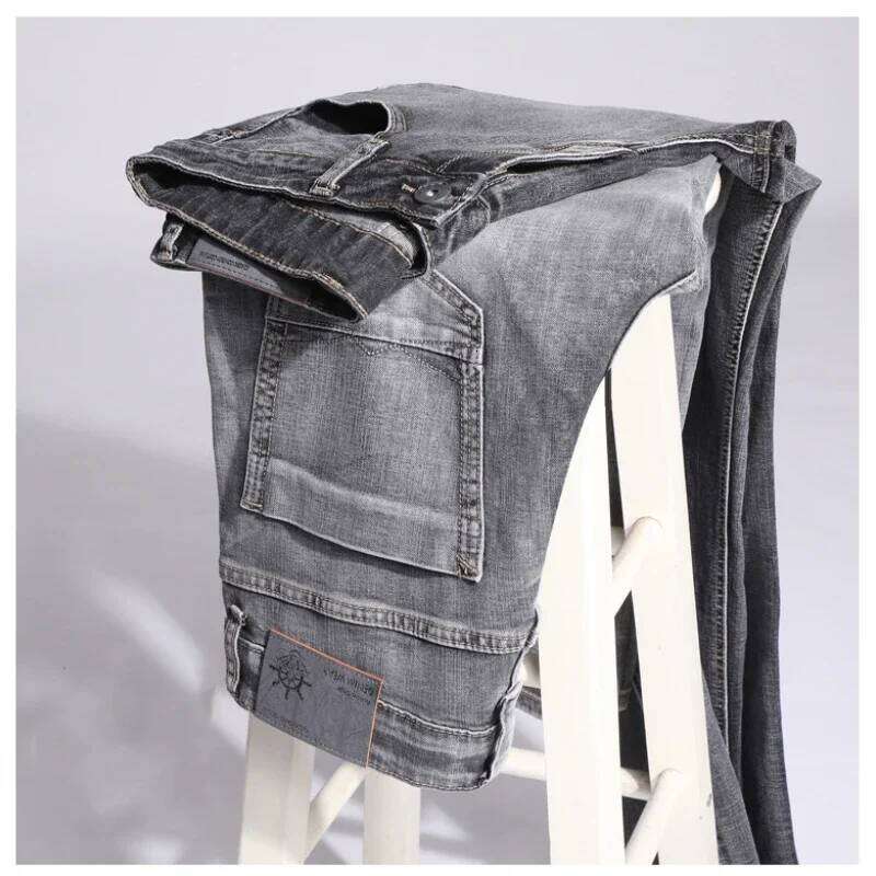 Cotton Stretch Business Casual Men's Thin Denim Jeans Grey Spring Summer Brand New Fit Straight Lightweight Z260225