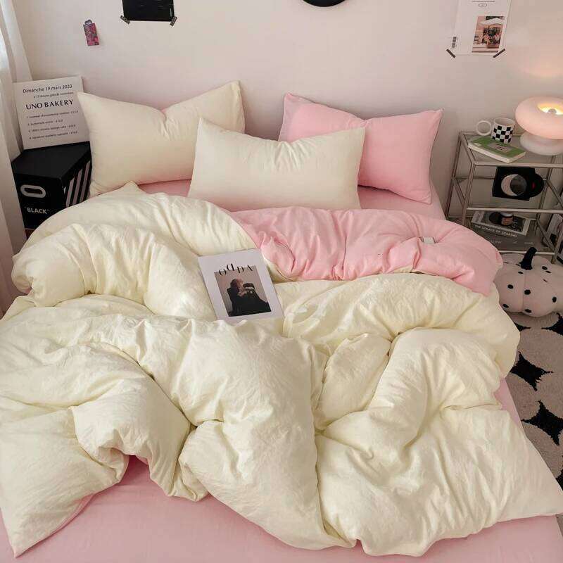 Super Cute Solid Bedding Set 3-Piece , 1 Duvet Cover 2 Pillowcases, Contrasting Color Design, Machine Washable,Colorfast H260311