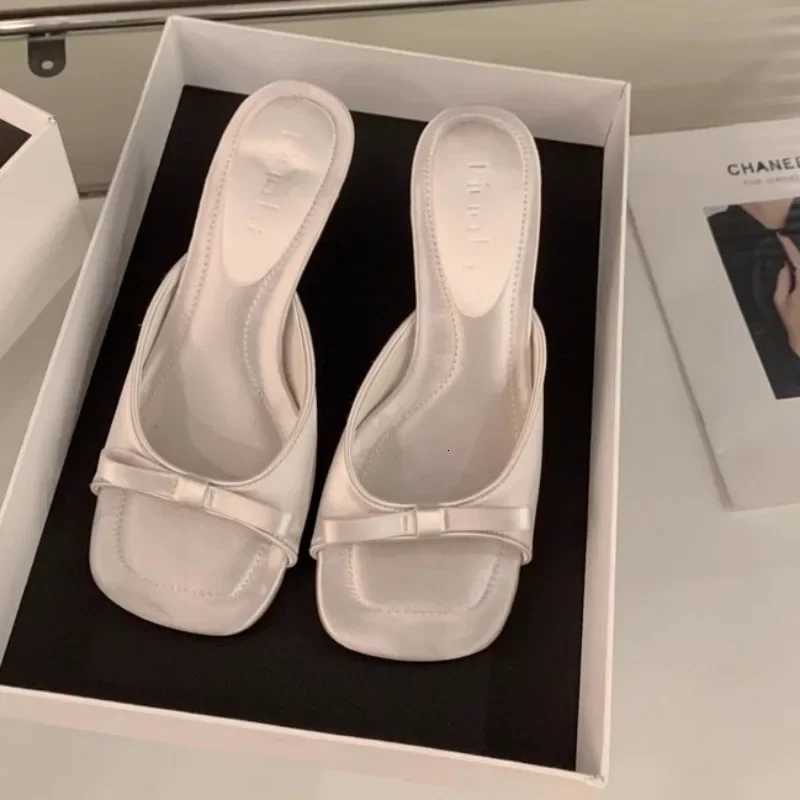 Slipper Mules Low High Heels Shoes Summer Best Street Look Females Square Head Open Toe bow Strappy Sandals Women K260311