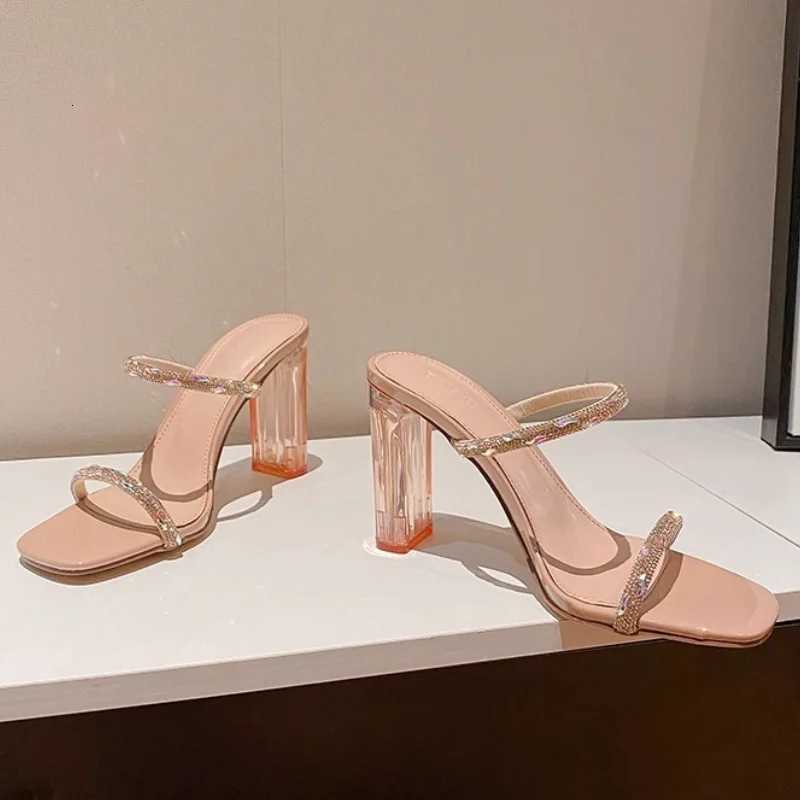 Womens 2025 Summer New Fashion Open Toed Rhinestone High Heel Female Transparent Heel Shoes for Women Zapatos K260311