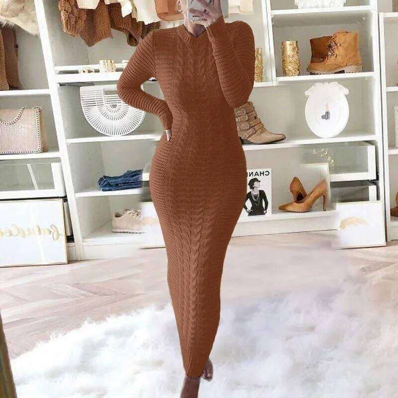 Fashion Twist Flower Round Neck Knitted Sweater Dress,Women's Autumn and Winter Solid Color Pullover Long-sleeved Dress,vestidos Z260311