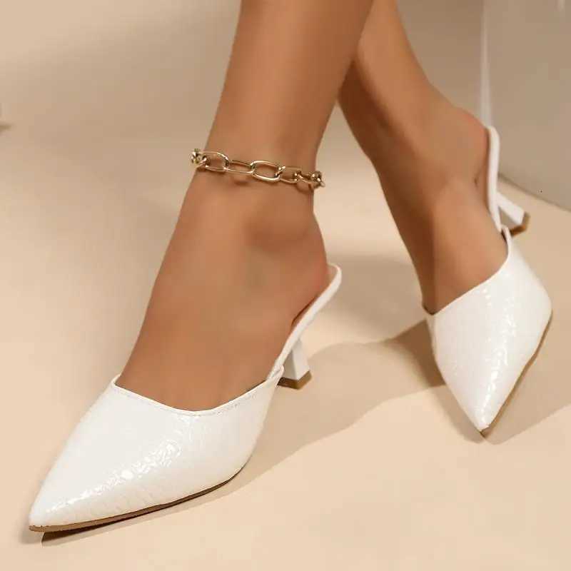 Crocodile Patterned Leather Mules Women Summer 2026 Sexy Pointed Toe High Heel Sandals Womans Vintage Shoes K260311