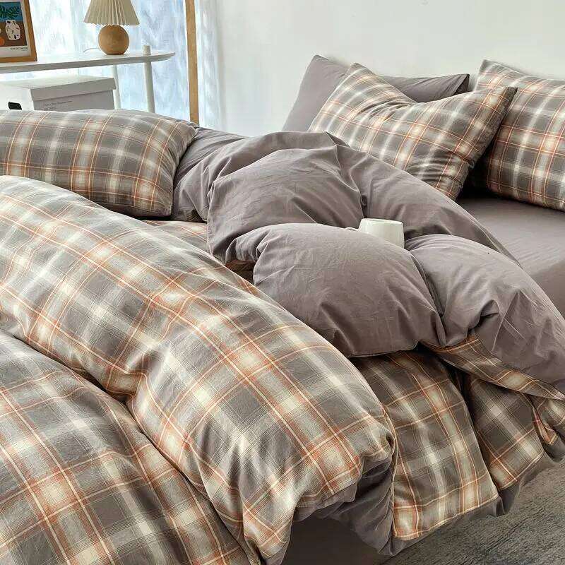 Black Red Grid Bedding Set Soft Quilt Duvet Cover No Filler Flat Sheet with Pillowcase Girls Boys Single Queen Size Home Textile H260311 - view 5
