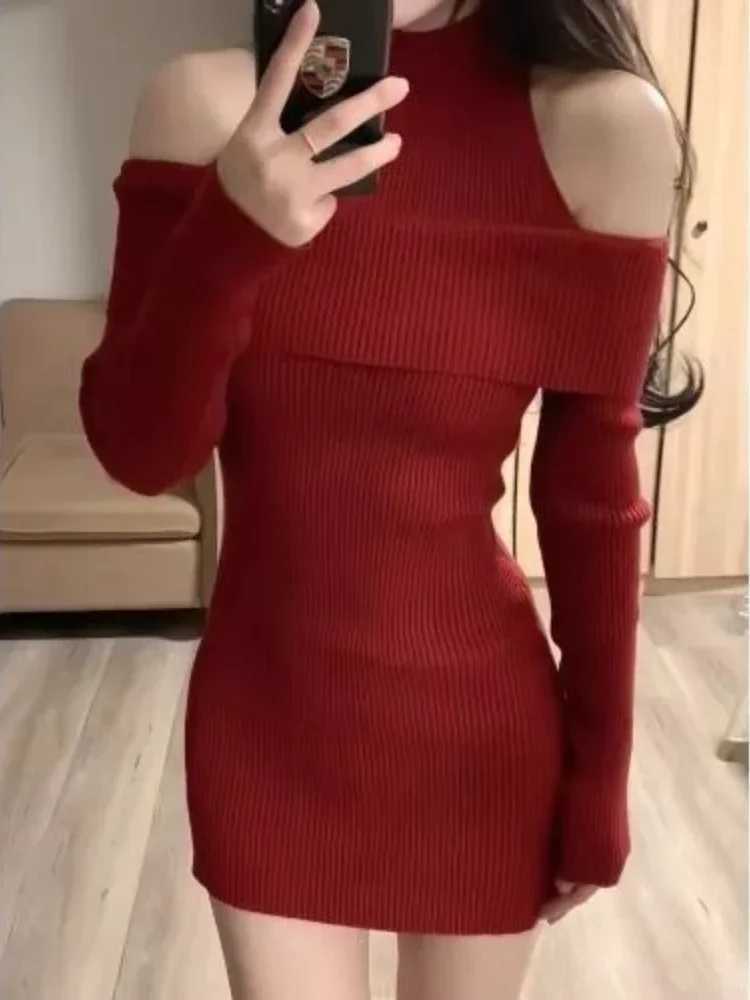 Womens Crochet Dresses Short One Shoulder Extreme Mini Red Female Knit Dress Trendy Chic and Elegant Pretty Party Y2k Beautiful M260311