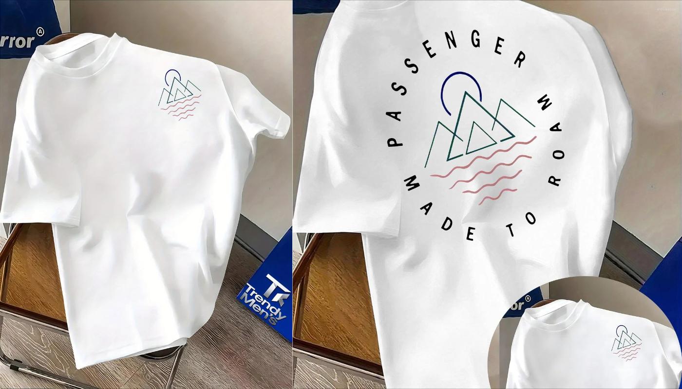 Men's T Shirts Light Blue T-Shirt - Mountain Graphic Tee With Passenger Design Breathable Summer Shirt For Travel Hiking Beach - view 9