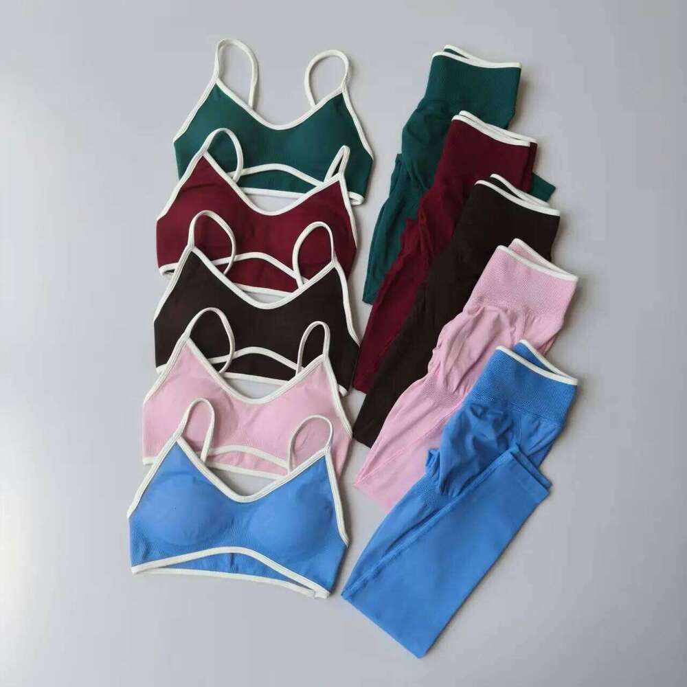 Seamless 2PCS Legging Sets Women's Strappy Sports Bras and High Waist Fitness Sculpt Leggings Running Pants Gym Suits 26H0311