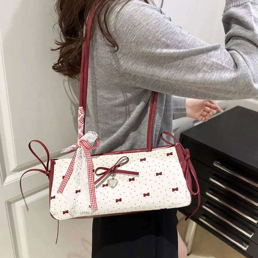 Korean Style High Aesthetic Butterfly Knot Women's Summer New Single Shoulder Underarm Fashion Polka Dot Handheld Small Bag XJ260311