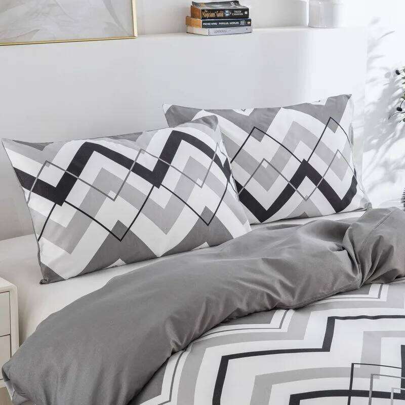 Wave Striped Duvet Cover Gray White Classic Bedding Three Piece Set H260311 - view 3