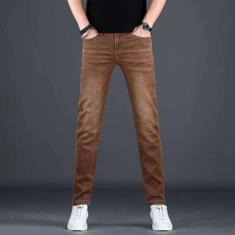 New Men's Denim Pants High-quality Casual Brown Fashion Trend Slim Fit Easy to Match Z260225