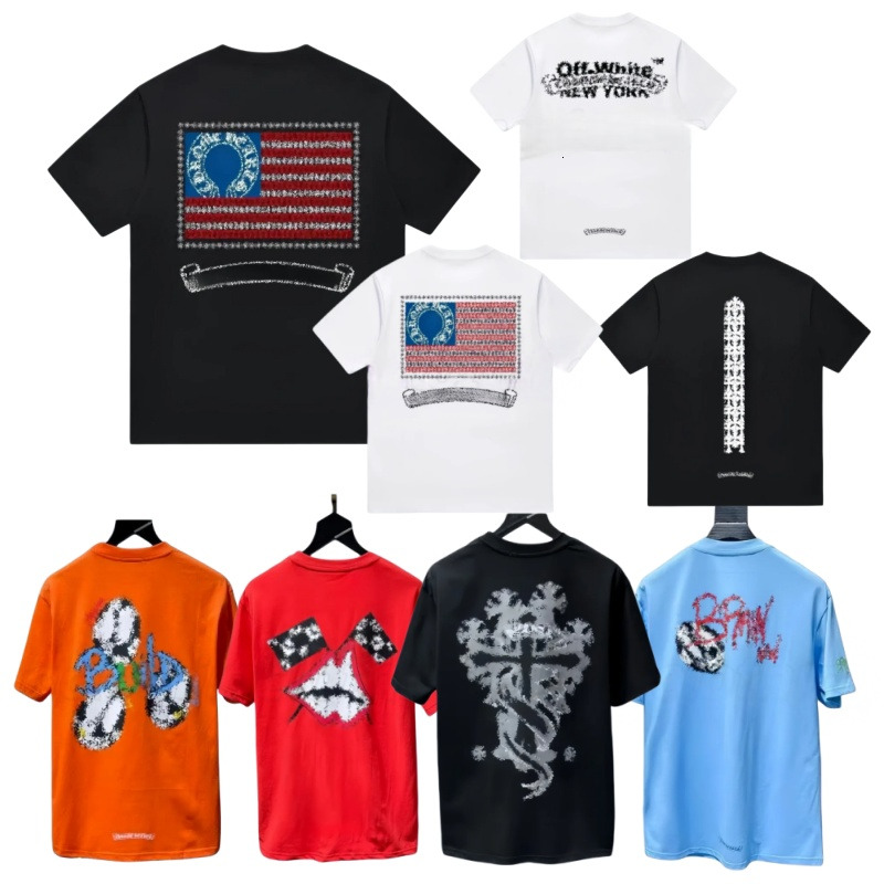 Mirror quality designer Chrome Hot Seller Pure cotton fashion trends Men's and women's Loose fitting t Crew Neck hip hop shirt b8