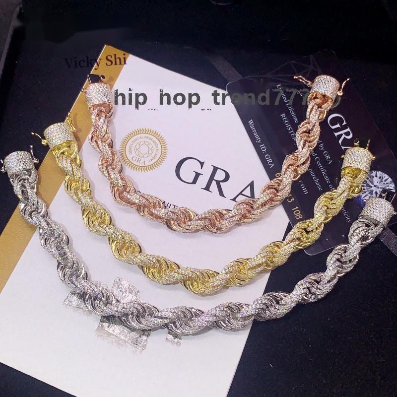 Moissanite Hip Hop Jewelry Gold Plated 6MM10MM VVS Moissanite Rope Chain S925 Silver Men Moissanite Bracelet